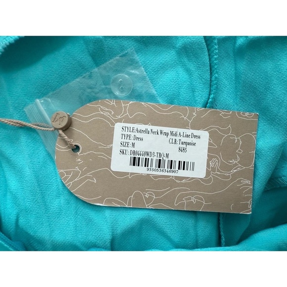 NWT Meshki Dress Womens Size M Turquoise Blue One-Shoulder Halter Midi Satin - Picture 11 of 13